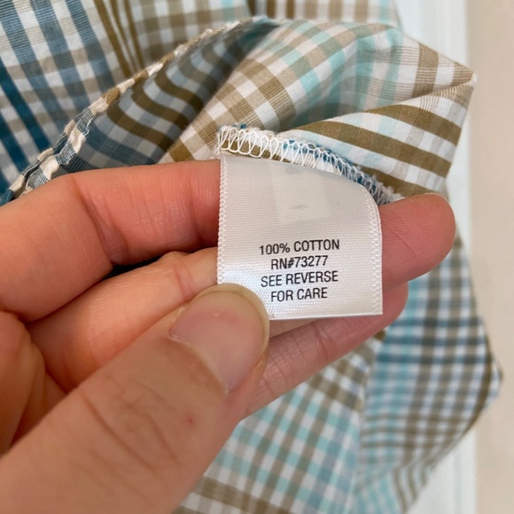 SONOMA 100% Cotton Women Button Up Collared Shirt Gingham Tan Blue White Size L - Picture 3 of 6